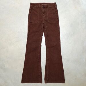 American Eagle Super Hi-Rise Flare Corduroy Pants Womens 4 (28x30) Brown Stretch
